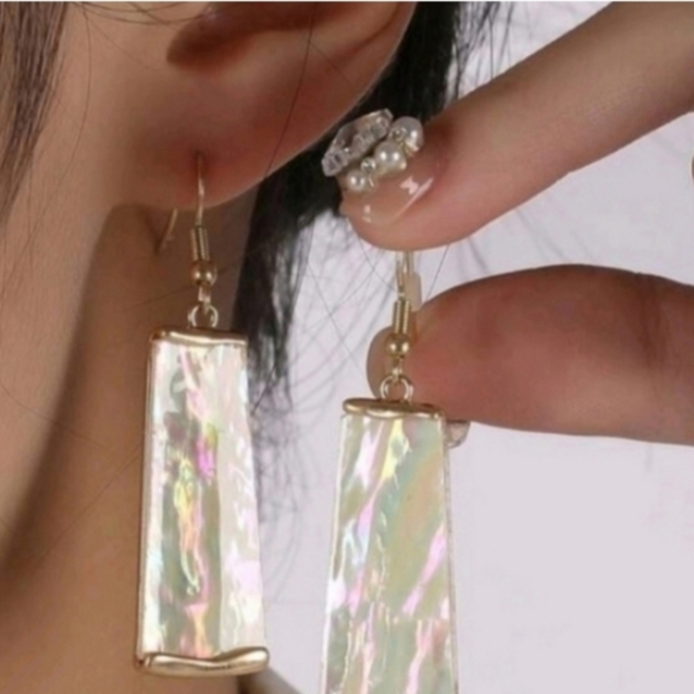 Anthropologie Mother of Pearl Silver Tone Earrings